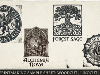 A medieval woodcut engraved logo custom linocut illustration gothic