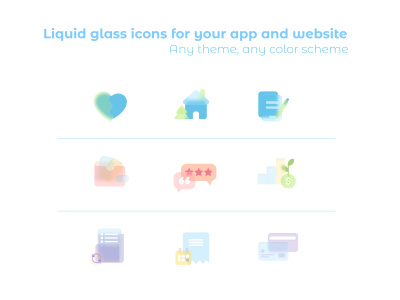 Professional stylish liquid glass icons for a website or app
