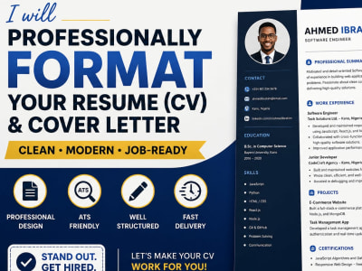 A professionally formatting resume CV and cover letter with a clean, modern