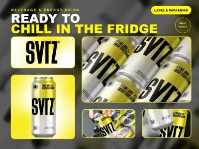 A bold, print-ready energy drink label and packaging that sells