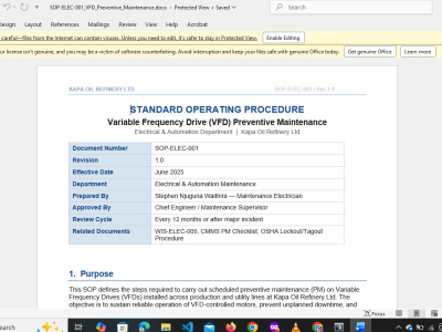 VFD & PLC Maintenance SOP or Technical Manual