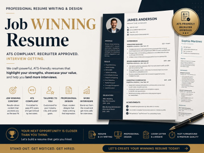 Job WINNING Resume, CV, ATS compliant Resume, Resume design