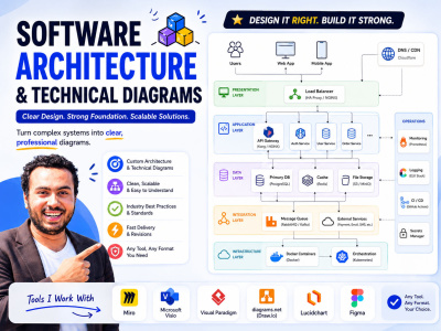 Software architecture or technical diagram using any diagramming tool