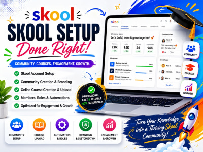 Skool communities, skool online course, skool account setup, course upload