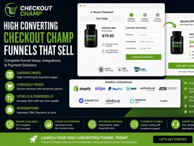 High converting Checkout Champ funnel with Shopify, Upsell & Payment Setup
