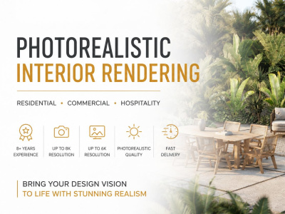 6k quality photorealistic interior and exterior renderings within 48 hours.