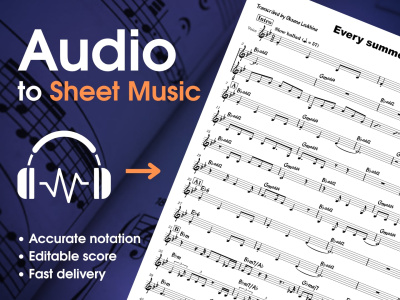 Transcribed your music to pure PDF musicxml mscz sib