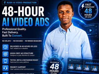 A professional AI video ad delivered within 48 hours rush delivery
