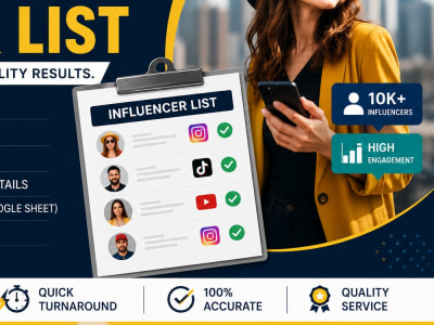 Influencer research & sourcing in excel data as per requirement