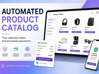 Automated product catalog that captures orders and processes payments.