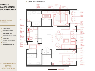 Professional interior design construction drawings