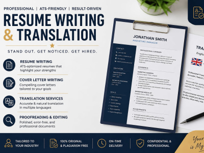A professionally written resume, CV, cover letter, and translation service