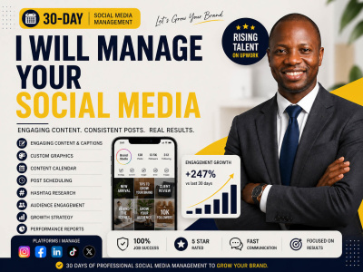 I will manage your social media for 30 days with engaging content