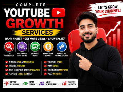 YouTube SEO, video editing, thumbnail design, monetization, and promotion