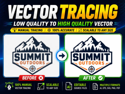 Manual Logo Tracing, Raster to Vector, Vectorize Logo, AI Logo Tracing