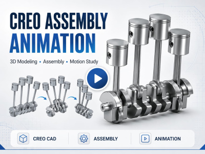 A Creo CAD assembly with mechanical animation
