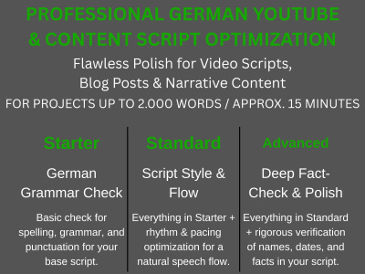 Professional German script proofreading and editing up to 2.000 words