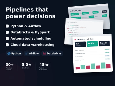 Etl pipelines in python, airflow, databricks
