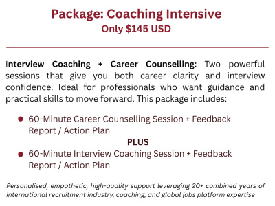 Intensive Coaching: Career Counselling + Interview Coaching