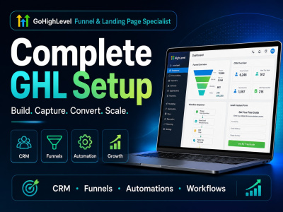 Complete GHL setup for CRM, funnels, workflows, forms, and automation