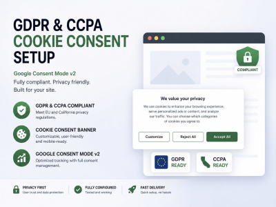 GDPR & CCPA cookie consent setup with Google Consent Mode v2 on your site