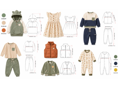 Kids wear tech pack clothing seamless pattern design for kids fashion