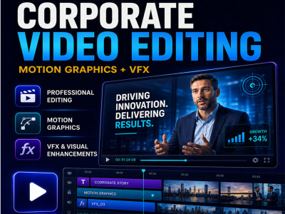 Professional corporate video editing with motion graphics and VFX