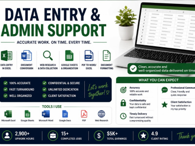 Accurate data entry, Excel, Google Sheets, and web research