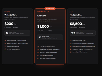 Ongoing support for websites, apps, and SaaS platforms
