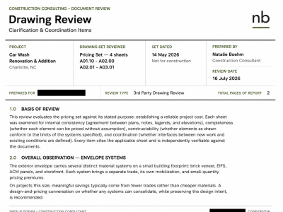 A professional construction drawing review with actionable findings