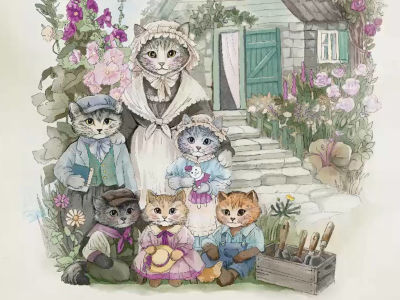 A watercolor vintage book illustrations.