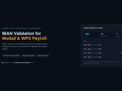 Saudi IBAN Validation & Payroll File Cleanup for Mudad/WPS