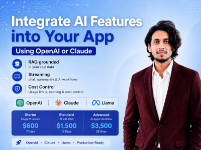 I will integrate AI features and chatbots into your webApps