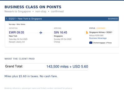 Done for you award flight search, saving you hours and thousands of points