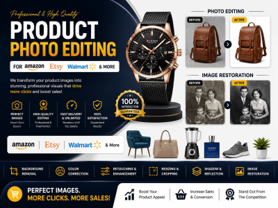Product photo editing for amazon, etsy, walmart and images restoration