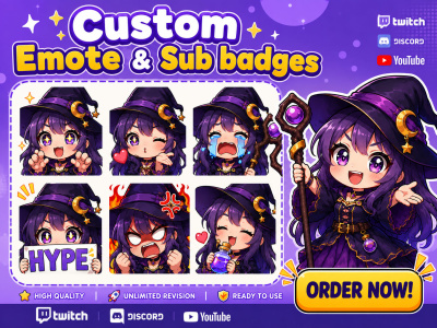 Amazing emotes and sub badges,stickers,icons for twitch, discord, youtube