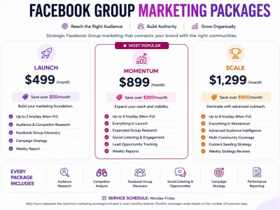 Targeted Facebook Group research and organic brand promotion