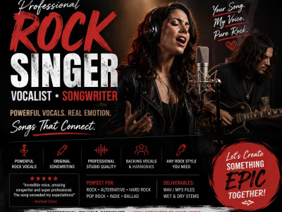 A powerful rock vocals and I will write your song with emotion