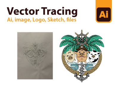 Sketches, Logo, Packaging, Raster Image in editable Vector, Vector Tracing