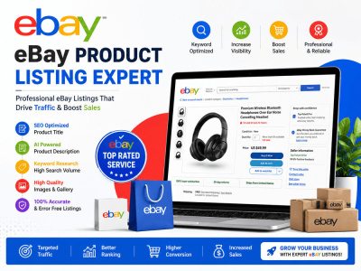 EBay product listing with SEO optimized titles and descriptions