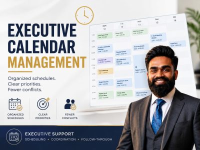 Executive calendar management, scheduling, and Meeting Coordination