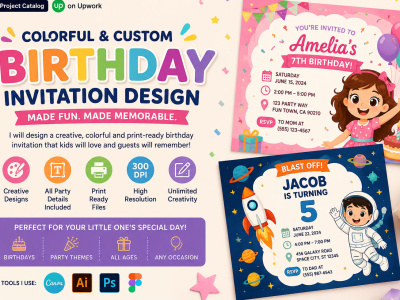 A design colorful custom birthday party invitation for kids