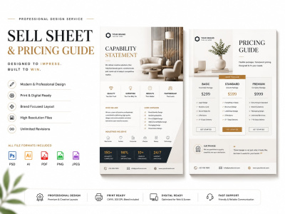 Professional sell sheet, pricing guide, or A4 capability statement