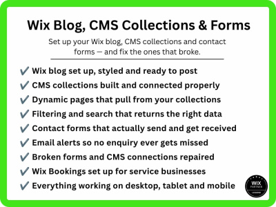 Your Wix blog and CMS collections set up with working contact forms