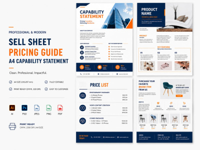 Professional sell sheet, price list, or capability statement