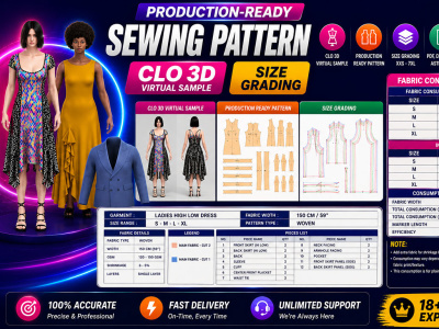 Sketch to CLO 3D, Production Ready Pattern & Size Spec Sheet