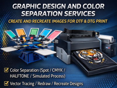 Graphic Design Services Apparel & Clothing, DTF. DTG. Color Separations