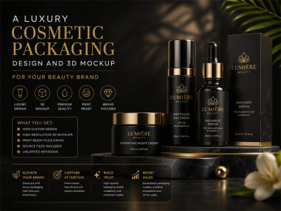 A luxury cosmetic packaging design and 3D mockup for your beauty brand