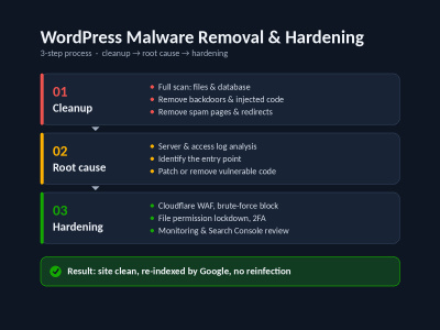 Malware cleared on your WordPress website.