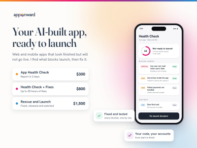 You will get your AI-built app fixed, secured and ready to launch